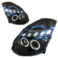 Black LED DRL Angel Eyes Projector Headlights Fit Nissan Infiniti G35 V35 350GT